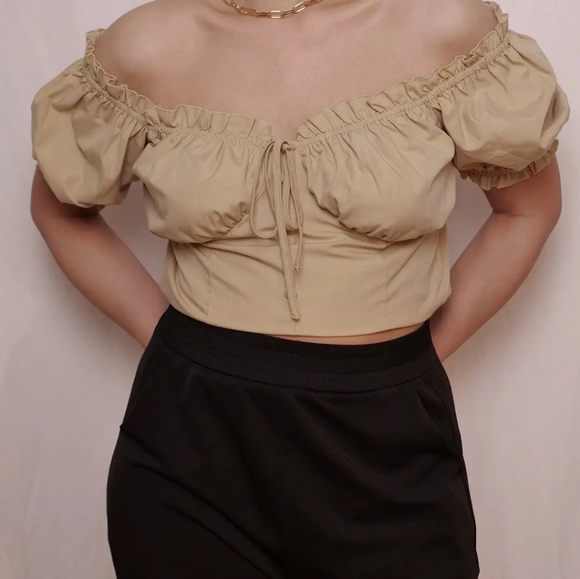 Beige Puffed Sleeves Corset Top - Picture 1 of 7